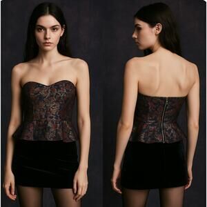 NSR Women Metallic Jacquard Strapless Peplum Top  Size S NWT Festival Whimsygoth